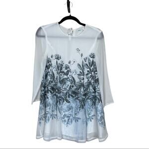 Kimchi Blue Long Sleeve Crew Neck Floral A Line Dress Ivory Blue Size XS